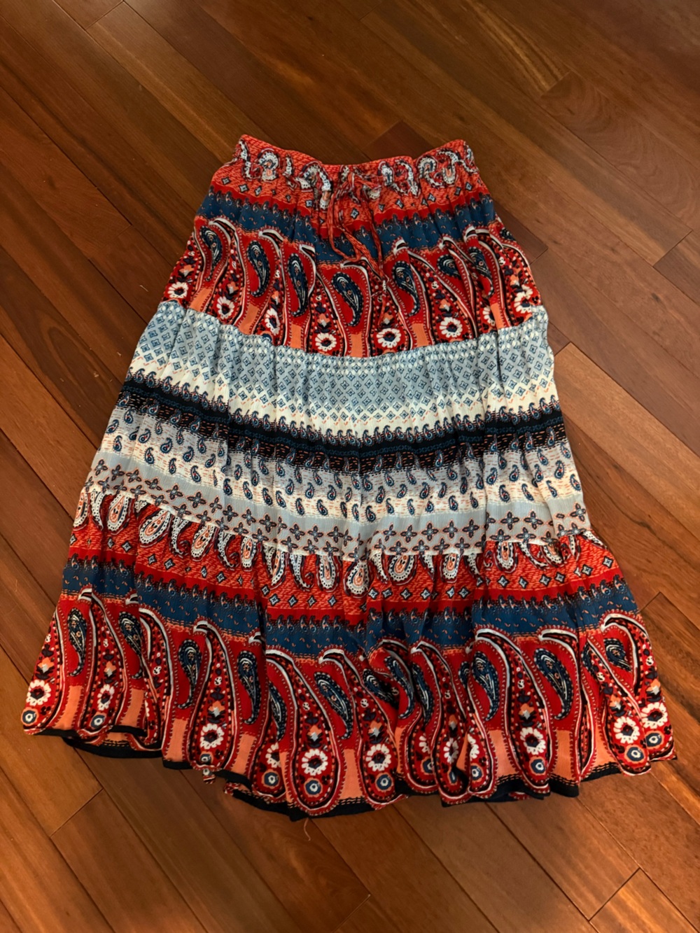 Westport Broom Stick Maxi Skirt SZ XL Pleated Layered Red White And Blue